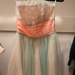 Pink and blue iridescent layered strapless dress!